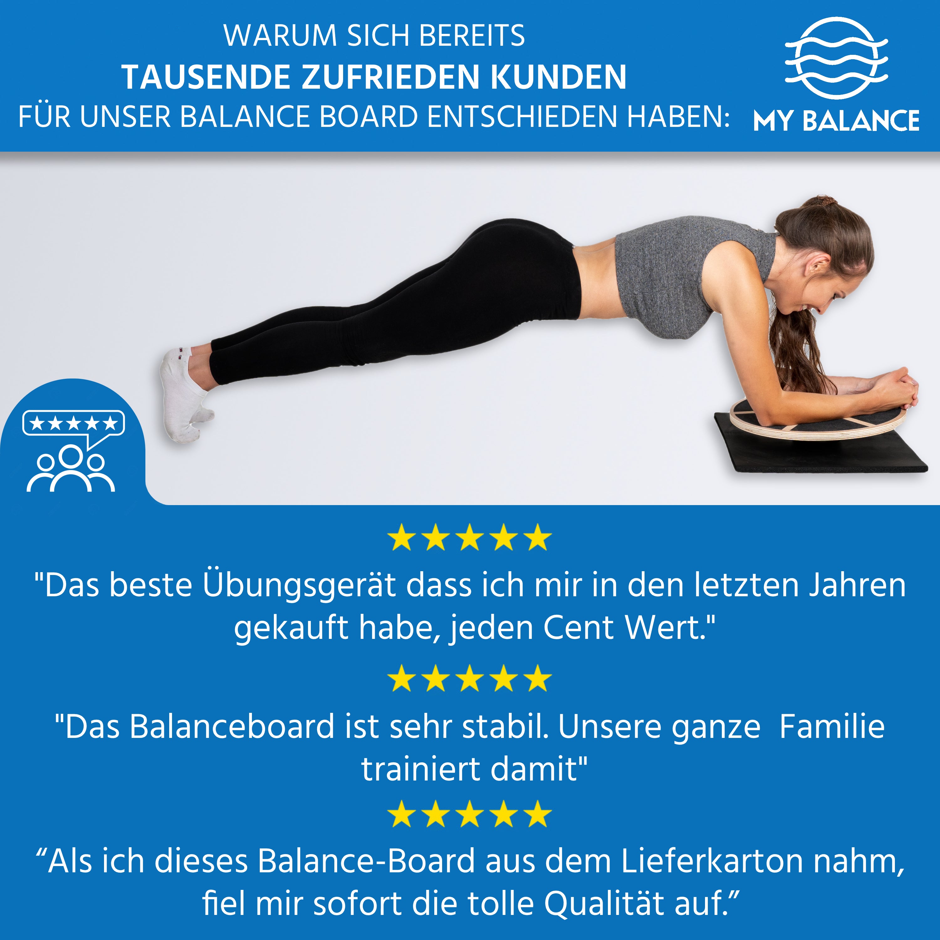 My Balance Premium Balance Board inkl. Antirutschmatte, Hochwertiges Wackelbrett mit E-Book, Stärkt deine Balance, für Erwachsene & Kinder